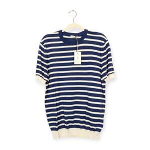 NWT L.B.M. 1911 Men's Blue Cream Striped Short Sleeve Knit Shirt Size XL